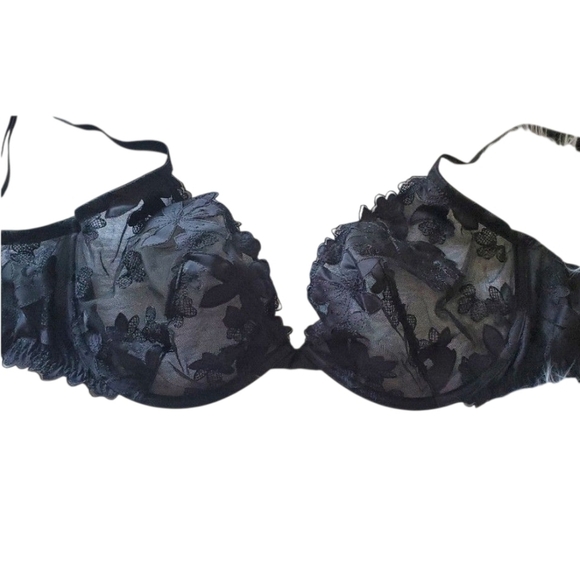 Victoria's Secret Dream Angels Black Floral Lace Plunge Unlined Bra Size 36DDD - Picture 2 of 7